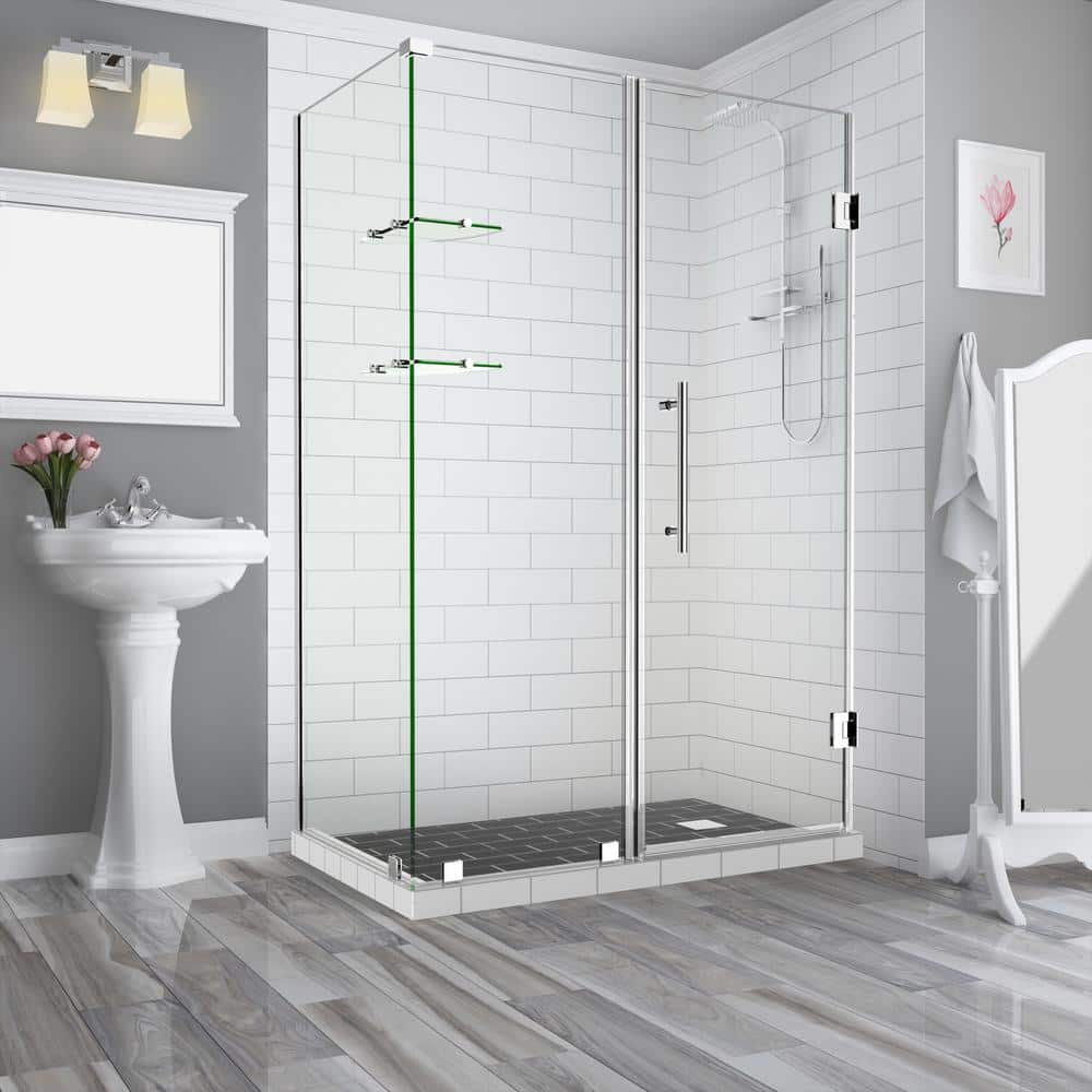 Aston Bromley GS 62.25 to 63.25 x 36.375 x 72 in. Frameless Corner Hinged  Shower Enclosure with Glass Shelves in Chrome SEN962EZ-CH-632936-10