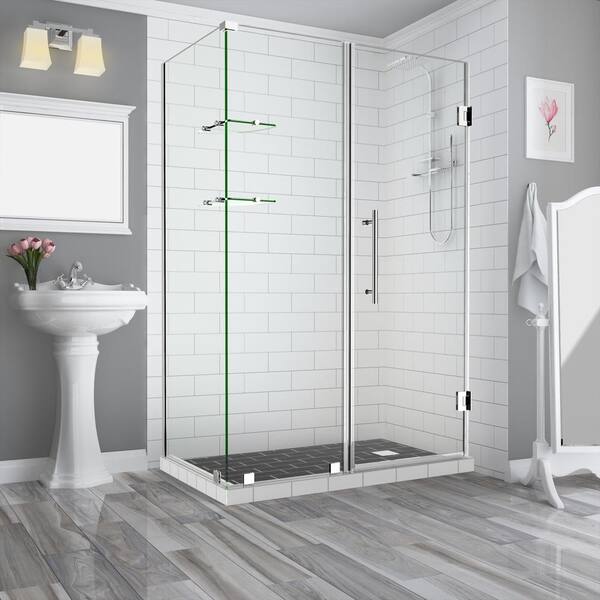 Aston Bromley GS 71.25 to 72.25 x 38.375 x 72 in. Frameless Corner Hinged Shower Enclosure with Glass Shelves in Chrome