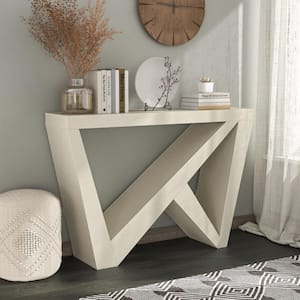 Tara 47.25 in. Cream Weave Textured Rectangle MDF Console Table with Geometric Design