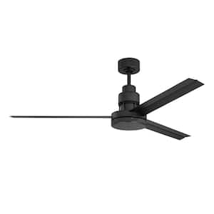 Mondo 54 in. Indoor/Outdoor Dual Mount 6-Speed DC Motor Ceiling Fan in Flat Black with Remote & Wall Control Included