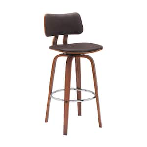 30 in. Brown Low Back Metal Frame Bar Stool with Faux Leather Seat