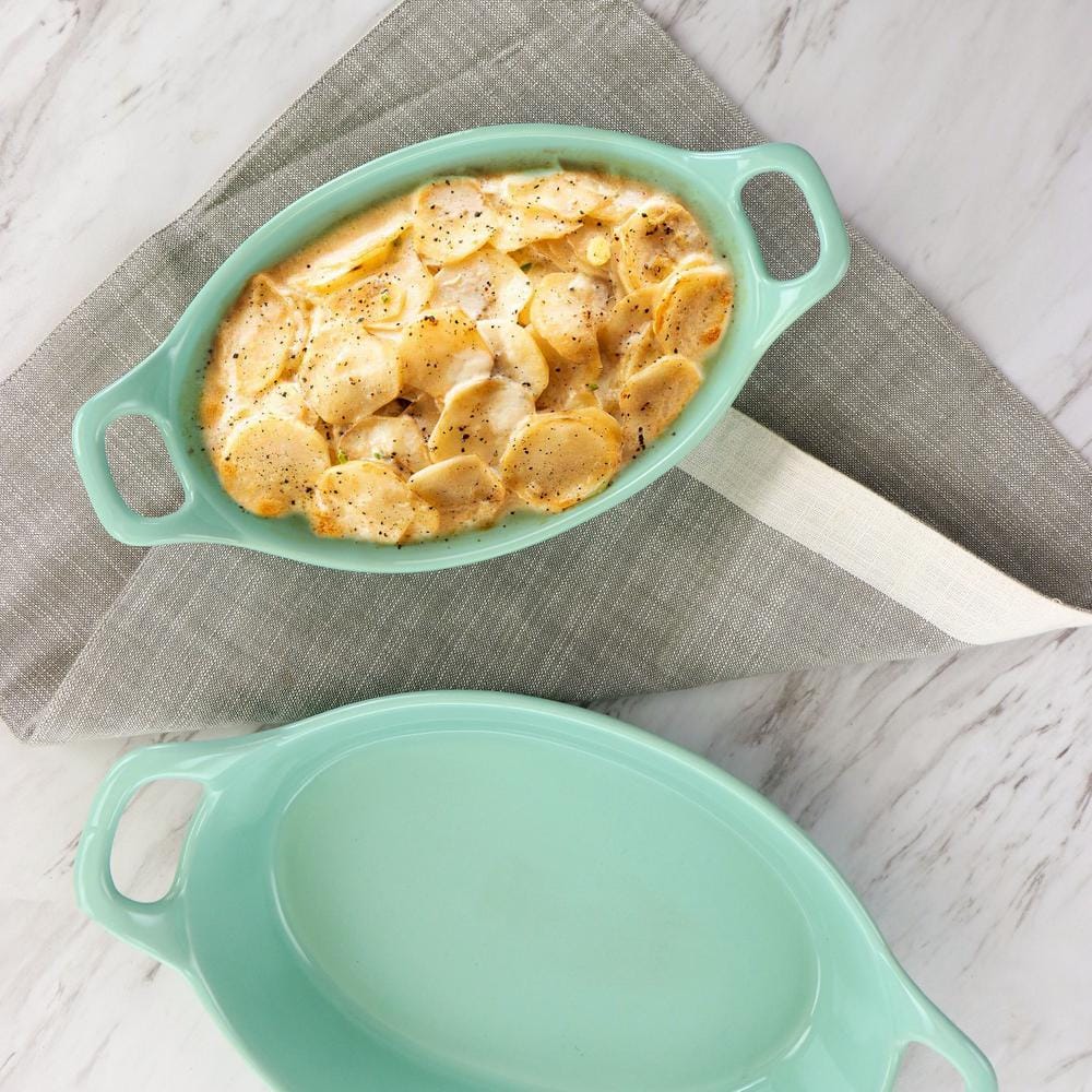 Mint Green Stoneware Oval Baker Set with Handles