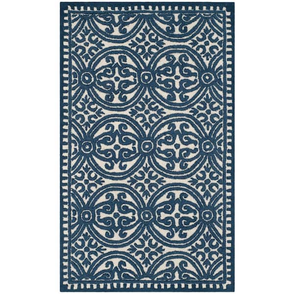 SAFAVIEH Cambridge Ivory/Navy 3 ft. x 6 ft. Geometric Runner Rug