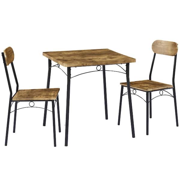 VECELO 27.5 in. L 3-Piece Dining Table Set Rectangular Kitchen 1 Table & 2 Chairs Wooden Table Set with Metal Frame，Brown
