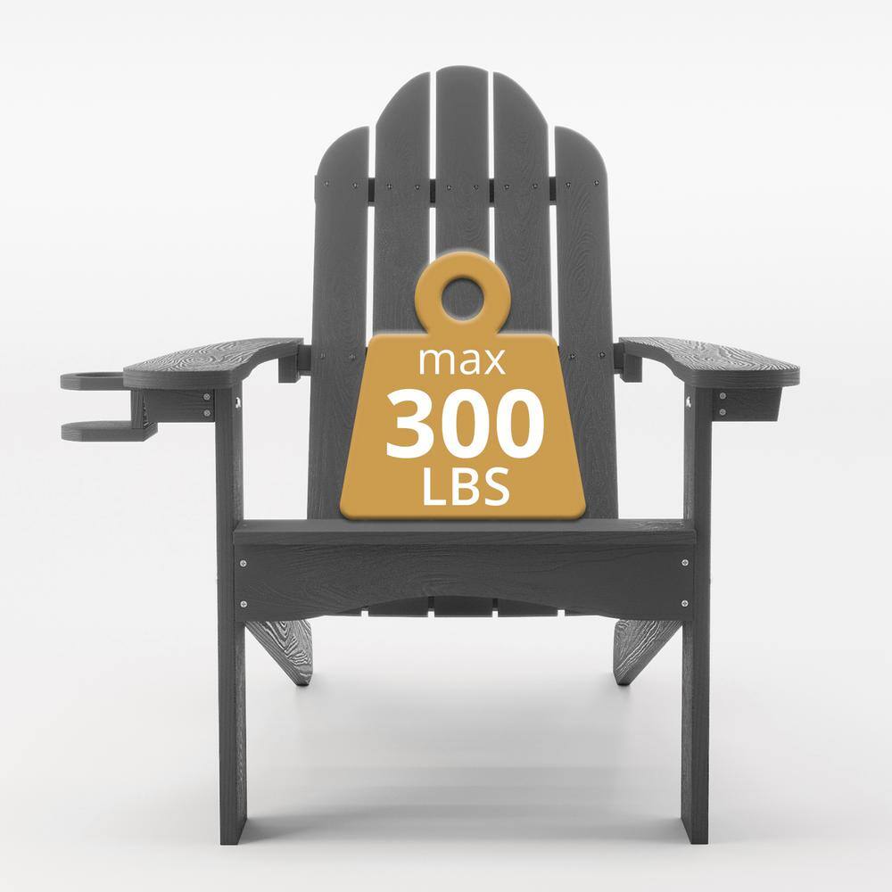 Dark Gray Folding Adirondack Chair Set with Cup Holder, 4-Piece