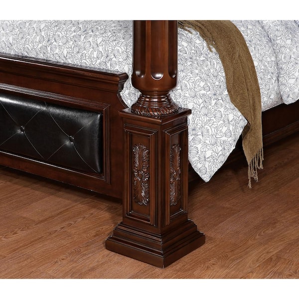 Brown Cherry Bedroom Furniture 1pc Queen Size Bed Solid wood Post