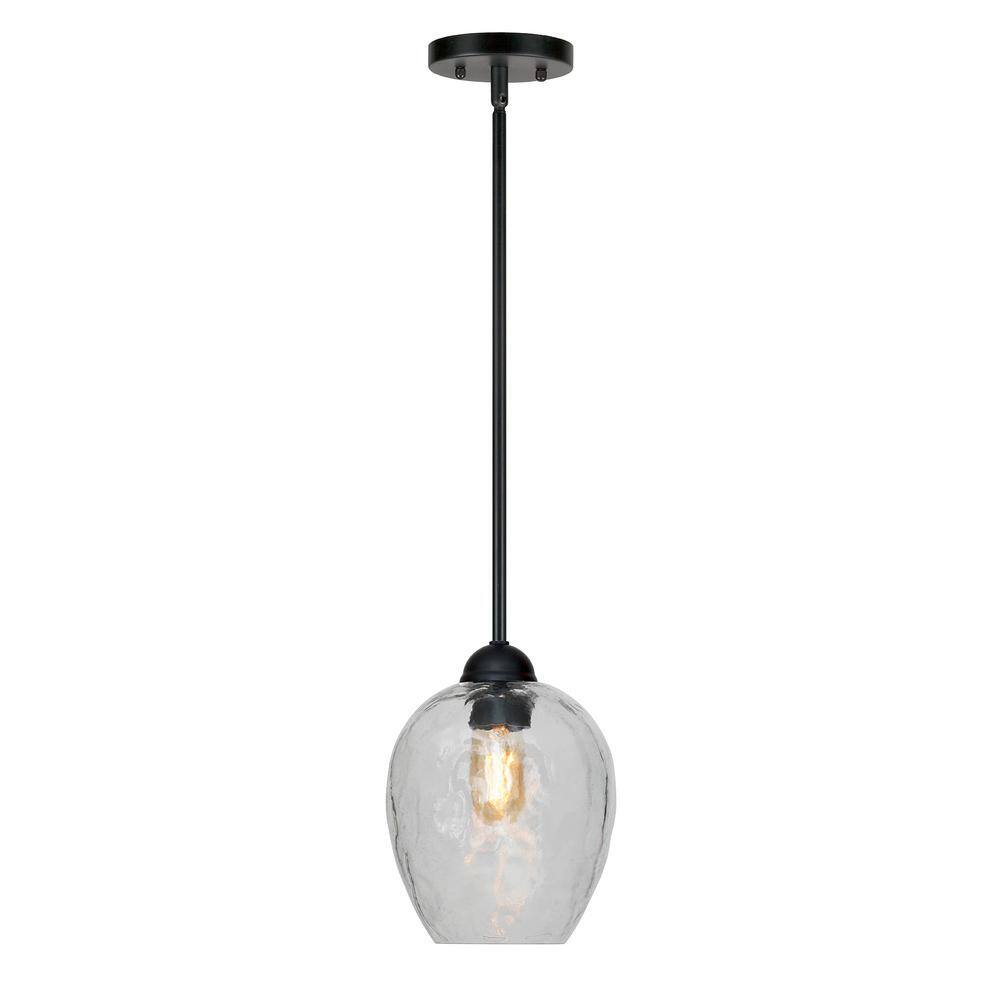 Olivia 1-Light Black Pendant with Clear Hammered Glass Shade price history on PriceWatchPro