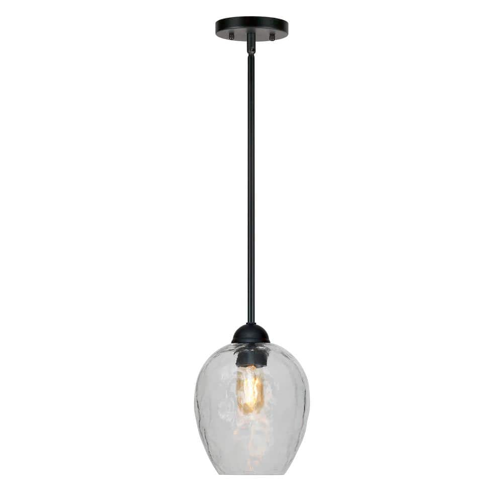 Olivia 1-Light Black Pendant with Clear Hammered Glass Shade 2755-01-04 ...