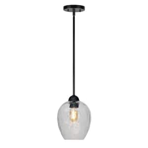 Olivia 1-Light Black Pendant with Clear Hammered Glass Shade