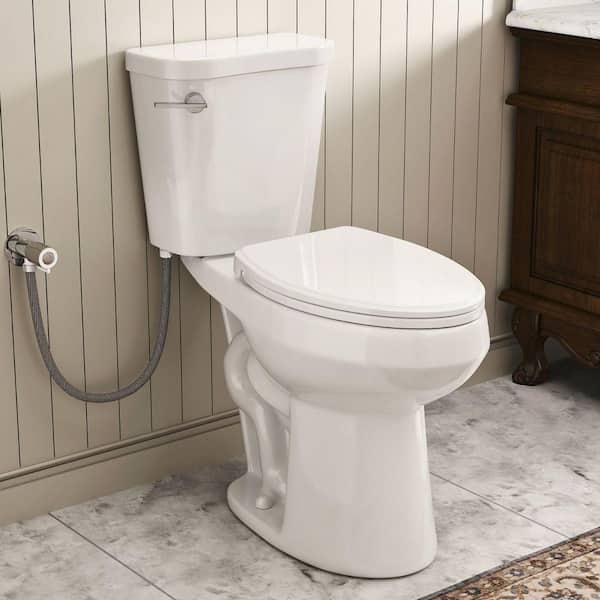 19 in. ADA Tall Toilet 2-Piece Elongated Bowl in White, 1.28 GPF Single Flush & Soft-Close Seat, S-Trap 12 in. Rough-in