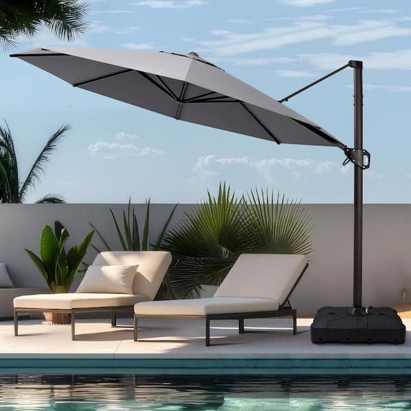 Pellebant 11 ft. Octagon Aluminium 360° Rotation Offset Outdoor Cantilever Patio Umbrella in Dark Gray with Fillable Base