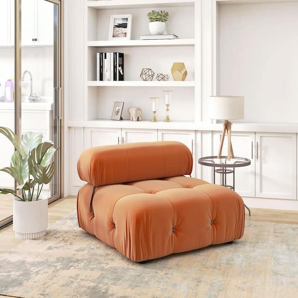 Chameleon 34.6 in. Square Arm 1-Piece Modern Velvet Modular Combination Sectional Sofa in. Orange