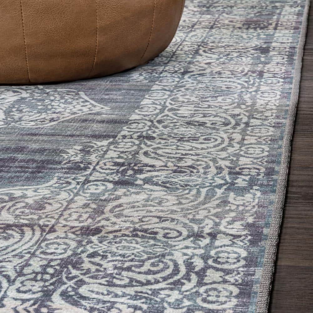 Regis Purple and Cream Medallion Washable Area Rug 8' x 10'
