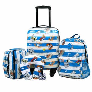 5-Piece Dog Print Kid's Luggage Set With Spinner Wheels Carry-On