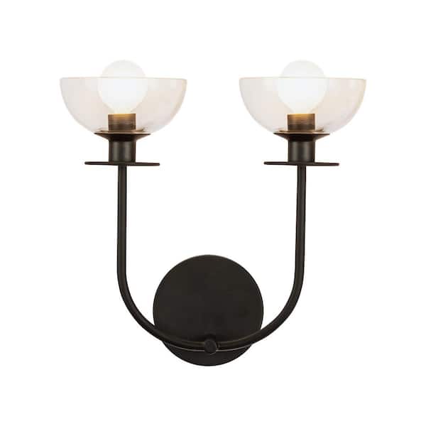 ALORA MOOD Sylvia 12-in 2 Light 60-Watt Matte Black/Clear Glass Vanity Light