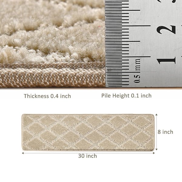 Diamond Trellis Cream Gray 8 in. x 30 in. Carpet Stair Tread Cover Protector Low Pile Indoor Mat Rug Tape Free Set of 12