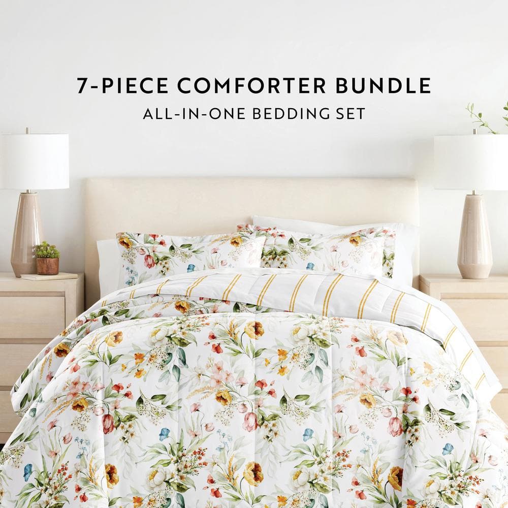 California King Floral Clay Microfiber Reversible Bedding Set