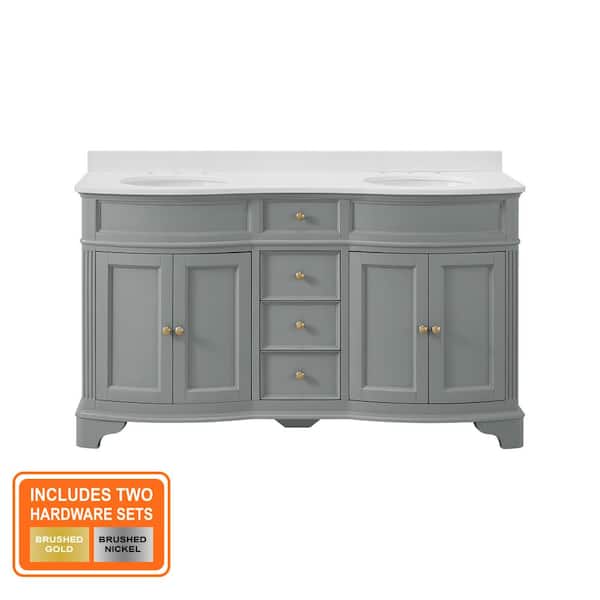 Terryn 61 in. Double Sink Dusk Green Bath Vanity with Engineered White Marble Top (Assembled)