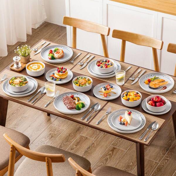 vancasso 18-Piece Cream White and Beige Stoneware Dinnerware Set Service  for 6 Bowls and Plates Set Dinner Set Tableware VC-SNOW-BG-18-EU - The Home  Depot