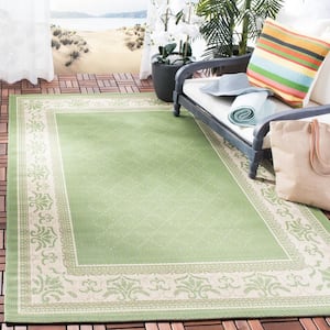 Courtyard Olive/Natural 7 ft. x 10 ft. Border Indoor/Outdoor Patio  Area Rug