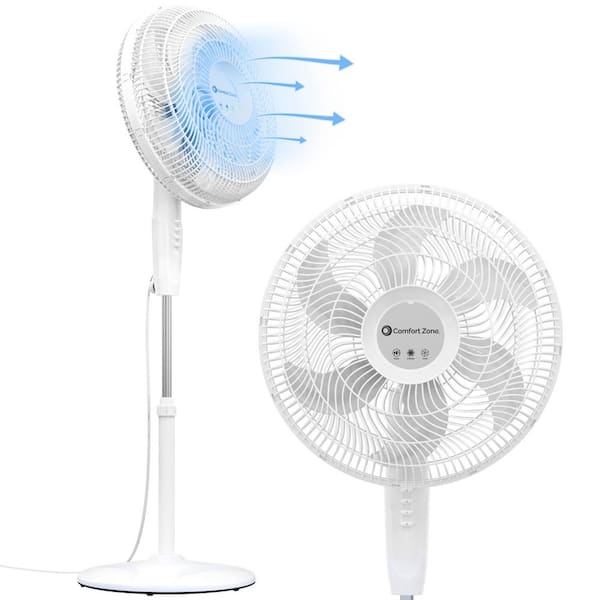 Comfort Zone Powr Curve 18 in. Oscillating Pedestal Fan in White