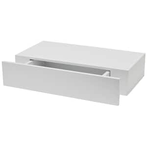 Shelf with Drawer 19 in. x 9.875 in. Floating White Modern Decorative Shelf