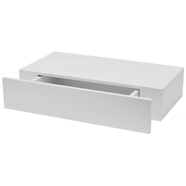 Wallscapes Shelf with Drawer 19 in. x 9.875 in. Floating White Modern Decorative Shelf