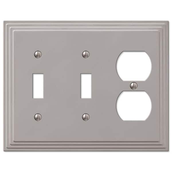 AMERELLE Tiered 3 Gang 2-Toggle and 1-Duplex Metal Wall Plate - Satin Nickel