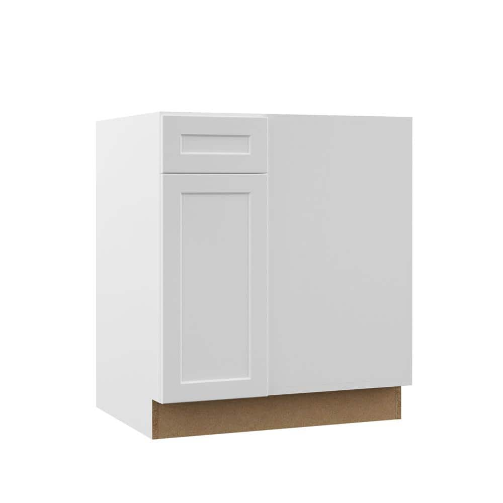 Designer Series Melvern Assembled 30x34.5x23.75 in. Blind Right Corner Base Kitchen Cabinet in White -  Hampton Bay, BB39R-MLWH