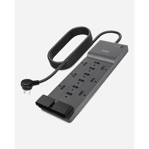 12-Outlet Surge Protector Power Strip w/ 12 AC Outlets and 8 ft. Flat Plug, UL-Listed Heavy-Duty Extension Cord