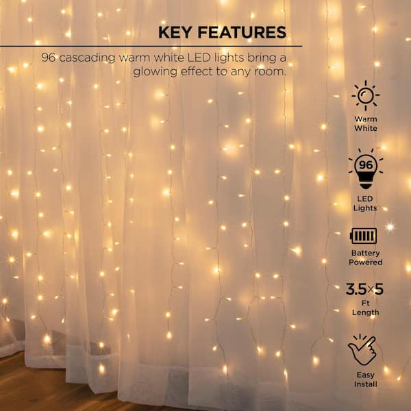 Merkury Innovations 96-Light 4 ft. Warm White LED Curtain Cascading Lighting  MI-CCS02-199 - The Home Depot