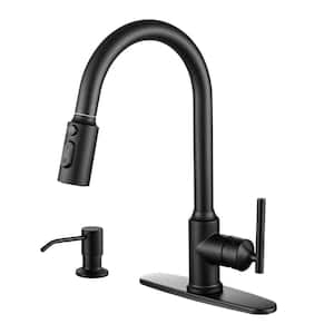 Single-Handle Pull Down Sprayer Kitchen Faucet with Advanced Spray and Soap Dispenser in Matte Black