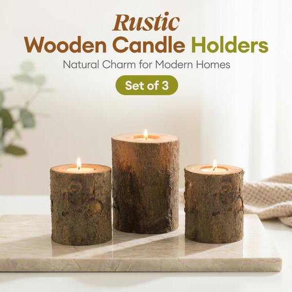 Vintiquewise 3.75 in. H Bark Wooden Pillar Tree Stump Tea Light