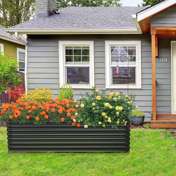 2-Piece Galvanized Metal Raised Garden Bed Outdoor Planter Box Firewood Rack Log Holder