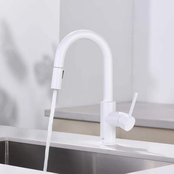 13.44 in. H Single Hole 1.8 GPM Pull Down Sprayer Kitchen Faucet with 360° Spout Swivel in Matte White