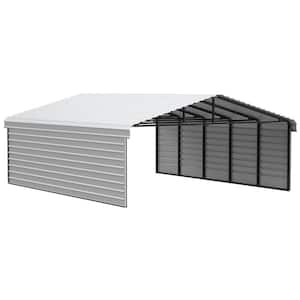 20 ft. W x 24 ft. D x 7 ft. H Eggshell Galvanized Steel Carport with 2-sided Enclosure
