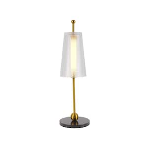 Toscana 20 in. Antique Brass Indoor ETL Certified Integrated LED Table Lamp with 4-Way Touch Sensor Base and Glass Shade