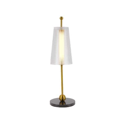 VONN Lighting Toscana 20 in. Antique Brass Indoor Integrated LED Table Lamp with 4-Way Touch Sensor Base and Glass Shade