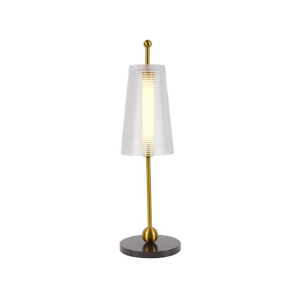 VONN Lighting Toscana 20 in. Antique Brass Indoor ETL Certified Integrated LED Table Lamp with 4-Way Touch Sensor Base and Glass Shade