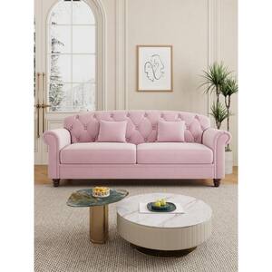81.9 in Wide Rolled Arm Velvet Modern Rectangle Sofa in Pink