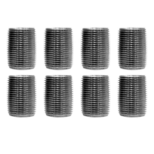 PIPE DECOR 3/4 in. x 1 in. Black Industrial Steel Grey Plumbing Close Nipple (8-Pack)