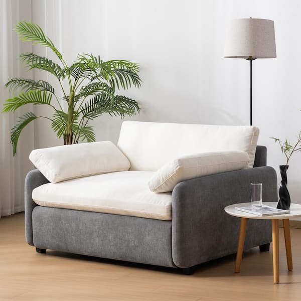 Gray and Cream Modern Upholstered Comfy Arm chair with Pillows for Living Room, Apartment, Bedroom