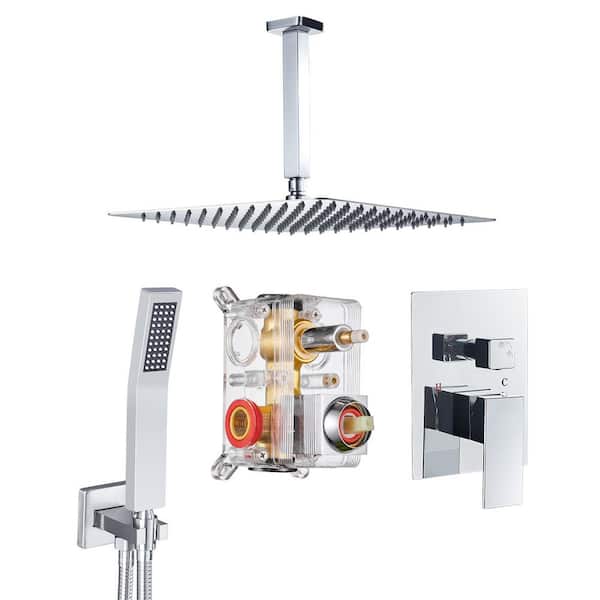 Heemli Rain Single Handle 1-Spray Shower Faucet 2.5 GPM 10 in. with Valve Pressure Balance Dual Shower Heads in Chrome