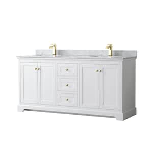 Avery 72 in. W x 22 in. D x 35 in. H Double Sink Bath Vanity in White with White Carrara Marble Top