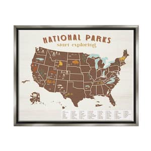 Start Exploring National Parks Map United States by Daphne Polselli Floater Frame Travel Wall Art Print 25 in. x 31 in.