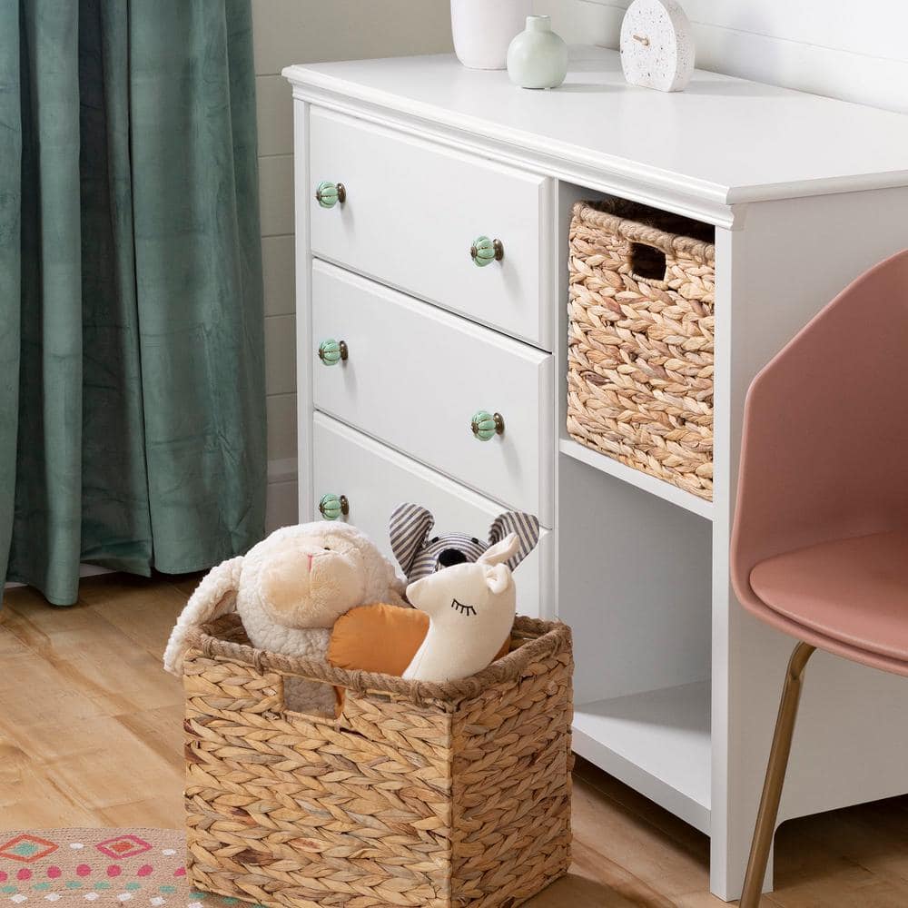 Bohemian Pure White 3-Drawer Dresser with Wicker Baskets