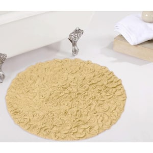 Bell Flower Collection 100% Cotton Tufted Non-Slip Bath Rugs, 30 in. Round, Yellow