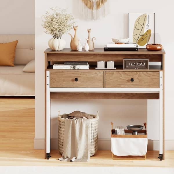 Gymax 39.5 in. Natural Extendable Computer Desk with 2-Storage