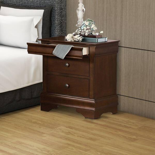 Benjara 2-Drawer Cherry Brown Wooden Nightstand