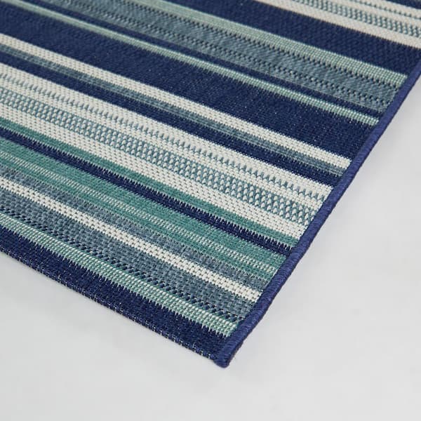 BUAGETUP Blue and White Outdoor Rug 3'x 5' Hand-Woven Cotton Washable Rug  Striped Front Porch Rug Machine Washable Indoor/Outdoor Area Rug Floor Mat